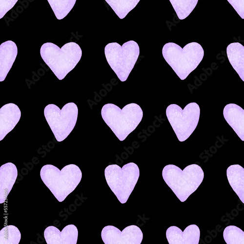 Watercolor seamless pattern with hearts. Bright watercolor romantic texture. ...