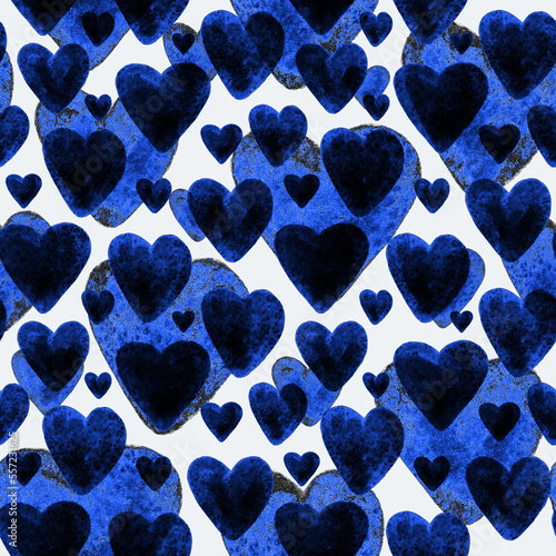Watercolor seamless pattern with hearts. Bright watercolor romantic texture. ...