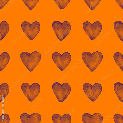 Watercolor seamless pattern with hearts. Bright watercolor romantic texture. ...