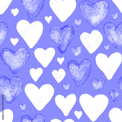 Watercolor seamless pattern with hearts. Bright watercolor romantic texture. ...