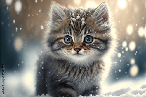 little cat in snow. Generative AI