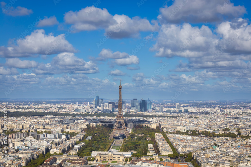 Amazing panorama of Paris with Eiffel Tower at sunny day. France