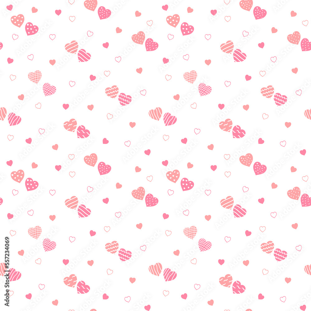 Seamless pattern of cute drawn hearts. Gentle romantic background for Valentine's Day. Suitable for fabric, wallpaper, wrapping paper, packaging, textiles, banners, greeting cards, invitations Seamless pattern of cute drawn hearts. Gentle romantic background for Valentine's Day. Suitable for fabric, wallpaper, wrapping paper, packaging, textiles, banners, greeting cards, invitations