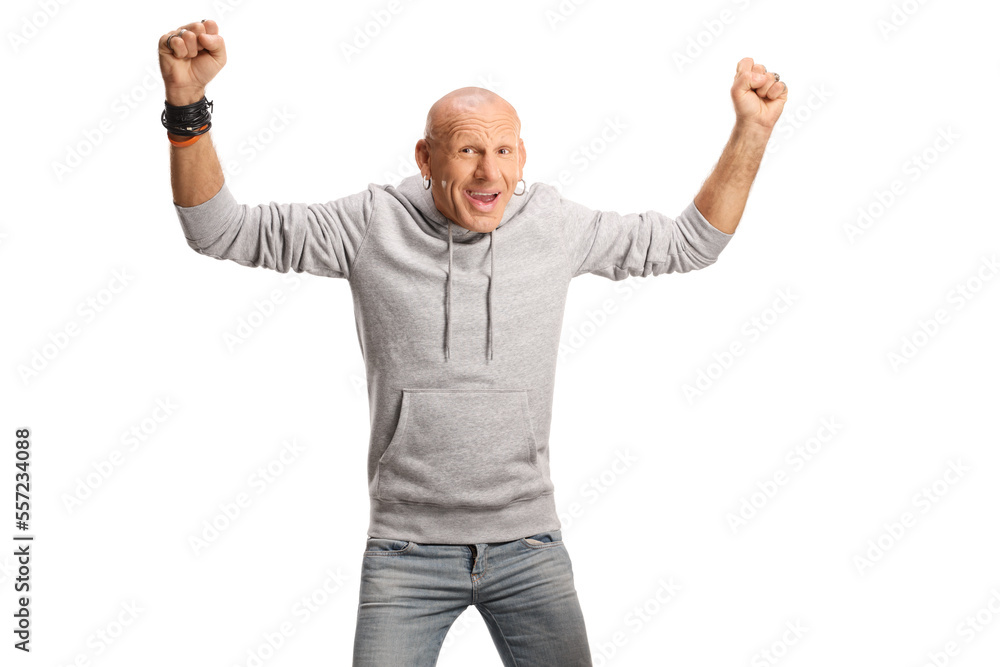 Bald man gesturing happiness Bald man gesturing happiness