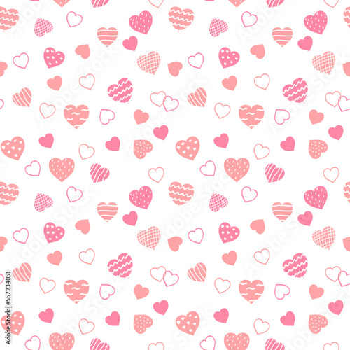 Wallpaper Mural Seamless pattern of cute drawn hearts. Gentle romantic background for Valentine's Day. Suitable for fabric, wallpaper, wrapping paper, packaging, textiles, banners, greeting cards, invitations  Torontodigital.ca
