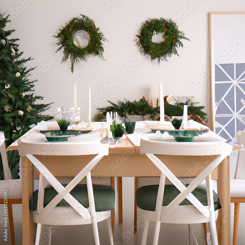dining room with christmas decorated with christmas tree