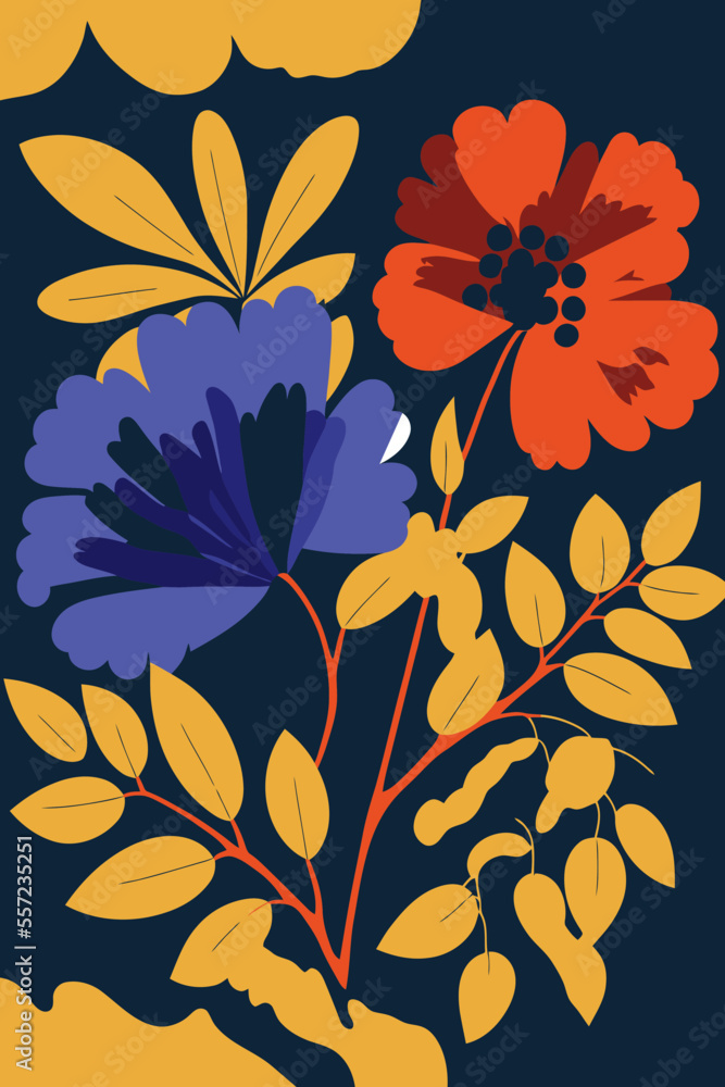 Abstract flower floral posters in matisse minimal style, modern art wall decor Abstract flower floral posters in matisse minimal style, modern art wall decor
