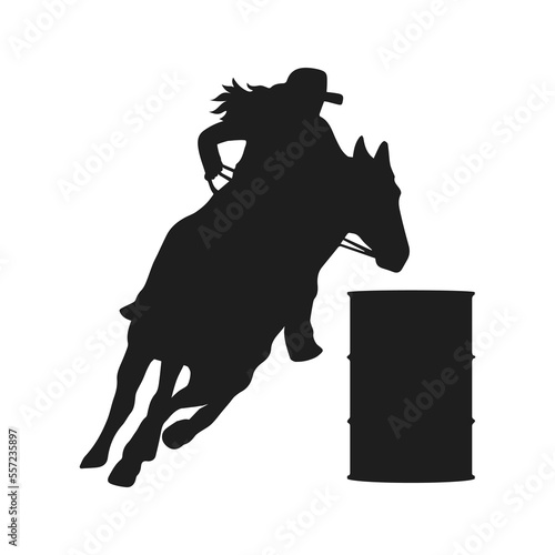 Barrel Racing Design with Female Horse and Rider Silhouette Image
