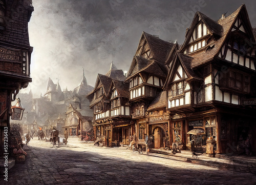Stylized medieval buildings, architectural landscape.  Gen art