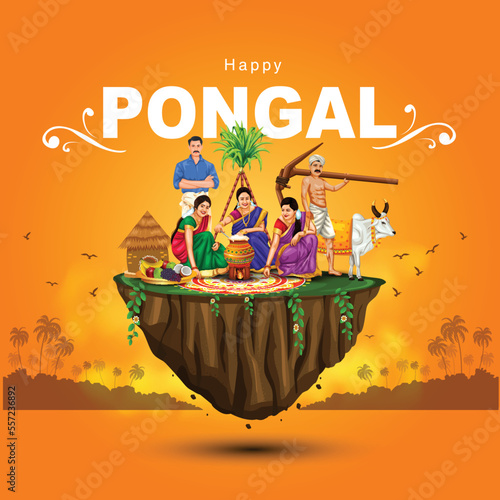 new illustration of Happy Pongal Holiday Harvest Festival of Tamil Nadu. vector background design