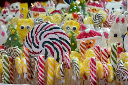 Colorful sweet candies at the Christmas market