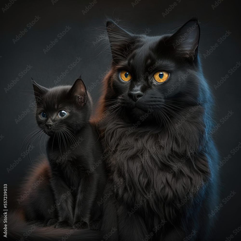 black cat with kitten