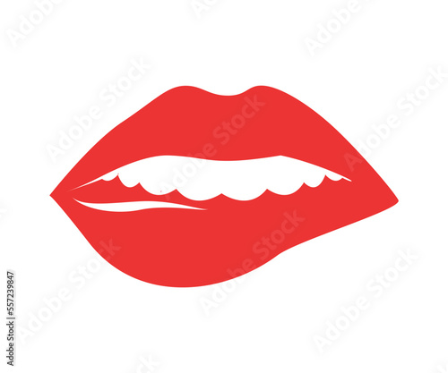 Red erotic female lips in flat style. Mouth with different emotions.