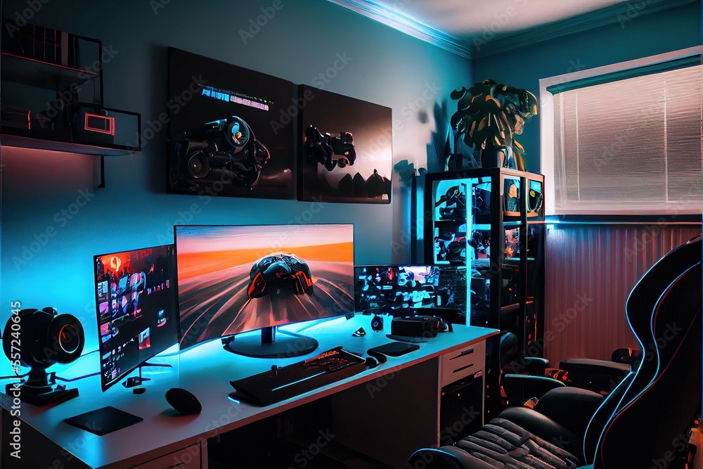 Gaming setup room, gaming room, gaming, gaming setup, Generative