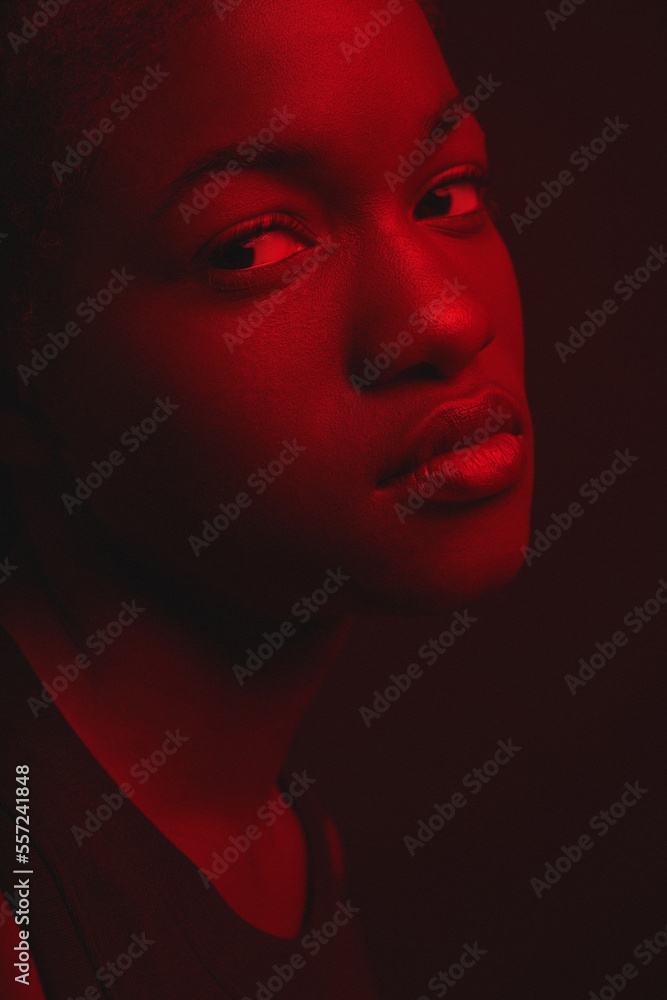 Dreamy ethnic female in darkness Dreamy ethnic female in darkness
