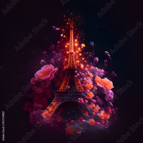 Eiffel tower with colorful flowers © MmeBlueBird