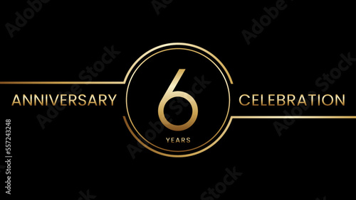 6 year anniversary. Anniversary template design with golden ring. Logo Vector Illustration
