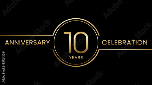 10 year anniversary. Anniversary template design with golden ring. Logo Vector Illustration