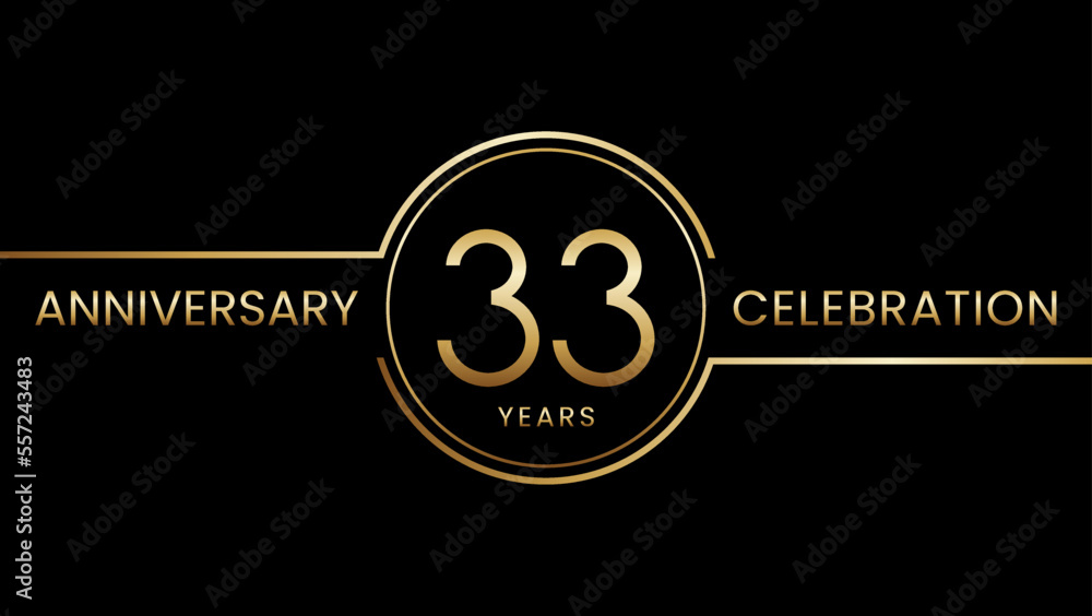 Fototapeta premium 33 year anniversary. Anniversary template design with golden ring. Logo Vector Illustration