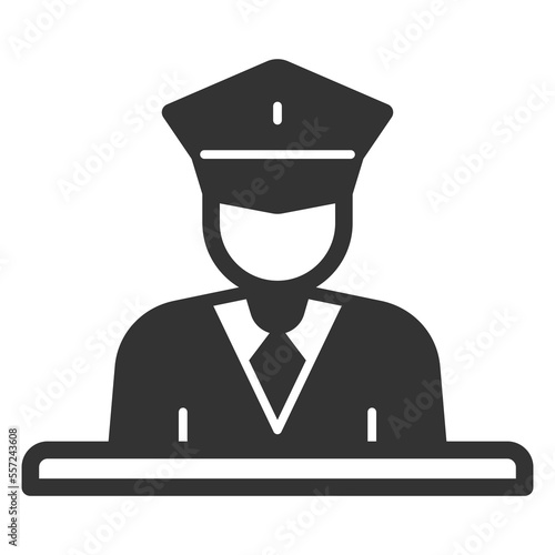 Customs officer at the desk at the reception - icon, illustration on white background, glyph style