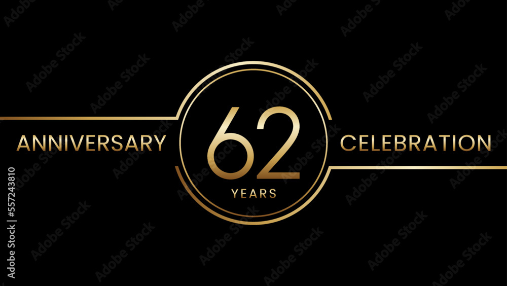 62 year anniversary. Anniversary template design with golden ring. Logo Vector Illustration 62 year anniversary. Anniversary template design with golden ring. Logo Vector Illustration