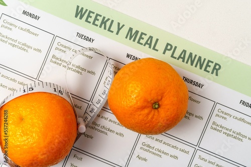 Weekly healthy eating diet plan. Weight control for obesity. Top view. Copy space