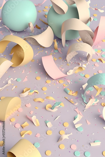 Fond multicolore de confettis 3d pour carte postale, affiche, fête à thème, enfants