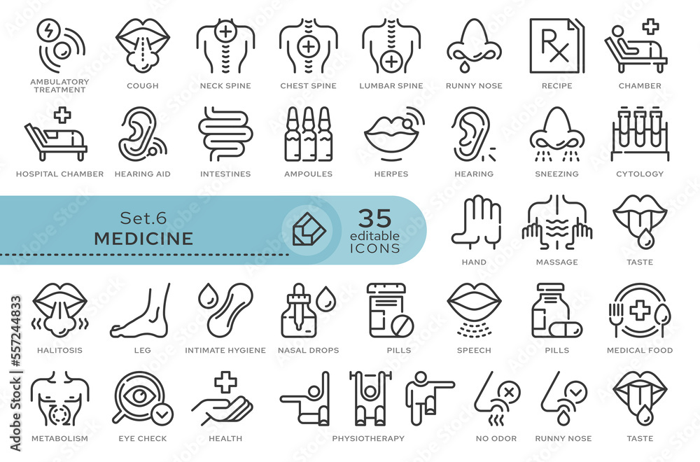 Set of conceptual icons. Vector icons in flat linear style for web sites, applications and other graphic resources. Set from the series - Medicine and Health. Editable outline icon.	