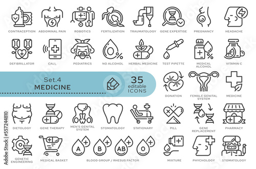 Set of conceptual icons. Vector icons in flat linear style for web sites, applications and other graphic resources. Set from the series - Medicine and Health. Editable outline icon. 