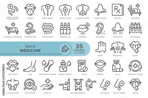 Set of conceptual icons. Vector icons in flat linear style for web sites, applications and other graphic resources. Set from the series - Medicine and Health. Editable outline icon.	