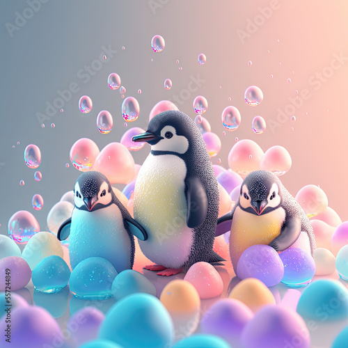 Pingouins multicolores mignons pour carte postale, affiche, soirée à thème, enfants