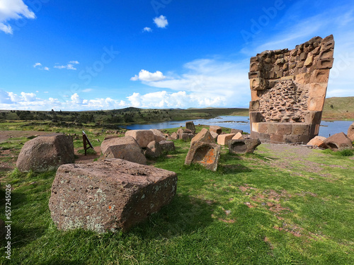 Old ruined chullpa at the Sillustani pre-Inca cemetery near the Peruvian city of Puno photo