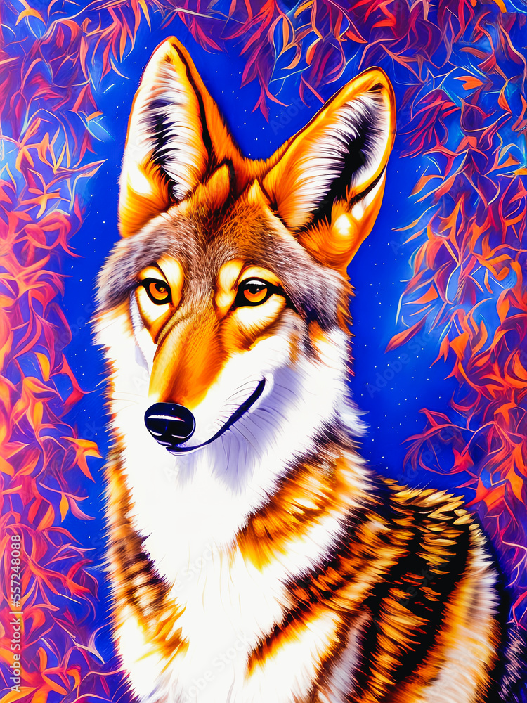 Majestic wolf animal standing proudly against a colorful backdrop. Generative AI Majestic wolf animal standing proudly against a colorful backdrop. Generative AI