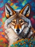 Majestic wolf animal standing proudly against a colorful backdrop. Generative AI