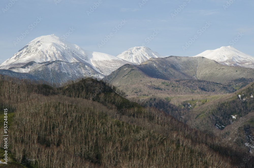 Shiretoko Mountain Range with Mount Rausu on the left. Hokkaido. Japan.