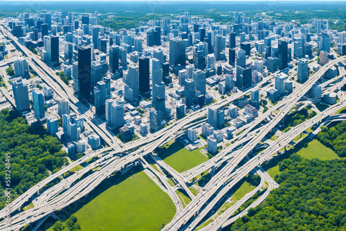 Canvas Print aerial view building and highway