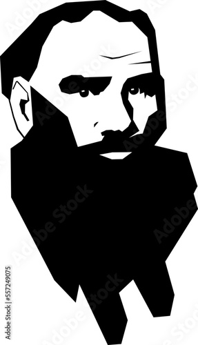 Leo Tolstoy (Lev Nikolayevich Tolstoy), Russian, 1828 - 1910, writer and author, stylized black and white vector illustration