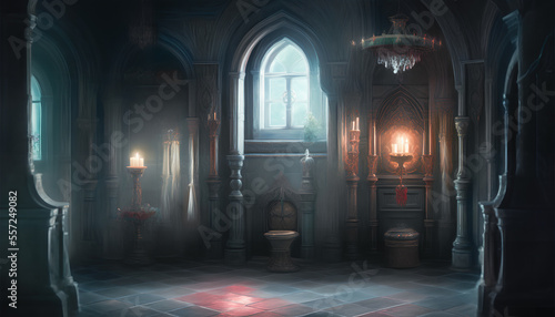 Painting of throne of the kings, royal throne in a medieval castle, with a dark and foreboding atmosphere permeating the scene.Generative AI