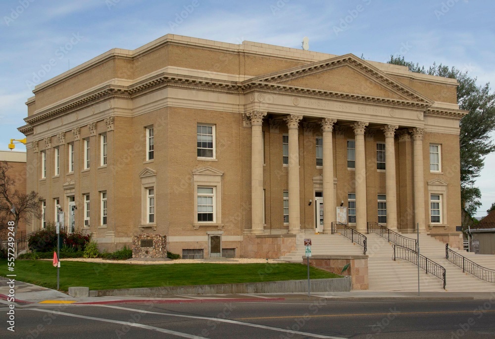 Winnemucca, Nevada USA - 7 June 2022: Humboldt County Courthouse in Partial Side View in Daylight or Daytime