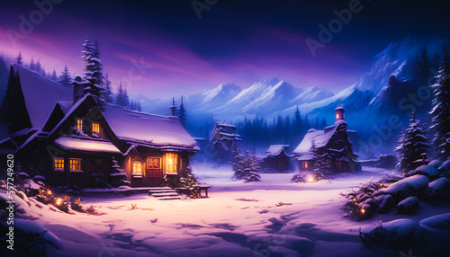 Painting of a beautiful winter house, background illustration.Generative AI © 4K_Heaven
