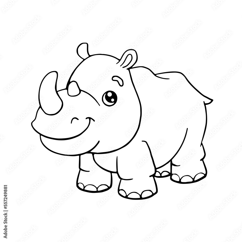 Cute cartoon rhinoceros. Coloring page with funny rhino. Vector animal line illustration. Cute cartoon rhinoceros. Coloring page with funny rhino. Vector animal line illustration.