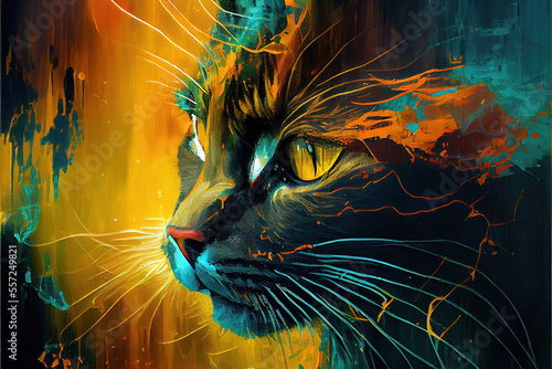 painting of cat, kitten. digital abstract cat portrait art,generative ai