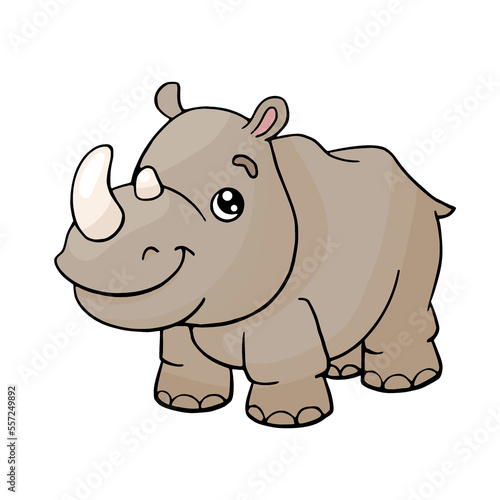 Colorful cartoon rhinoceros. Funny rhino. Vector animal illustration isolated on white background.