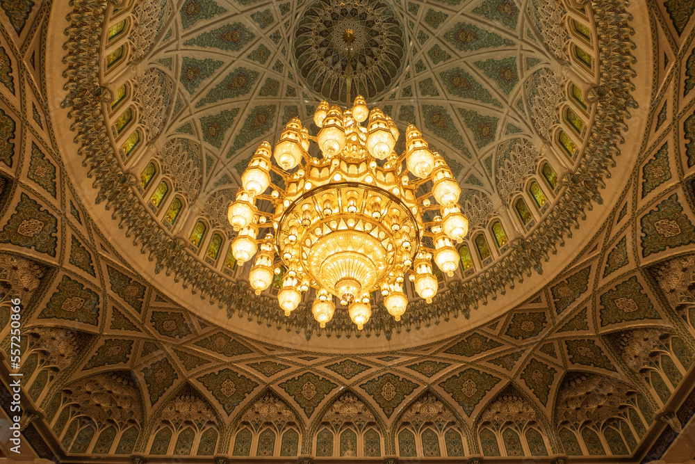The Largest Chandelier in the world hangs inside the Grand Mosque in Muscat
