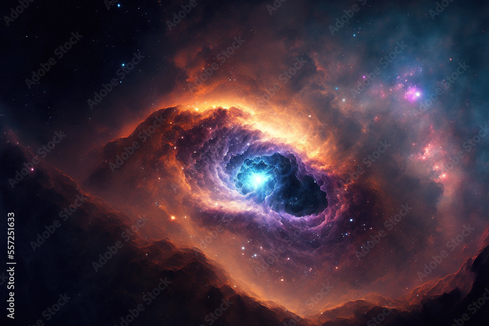 Abstract cosmos, space nebula as a background or wallpaper. AI