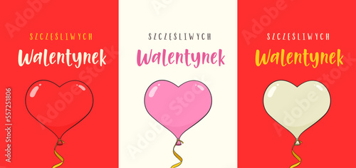 Szczęśliwych walentynek. Trzy szablony kartki. Ilustracja wektorowa