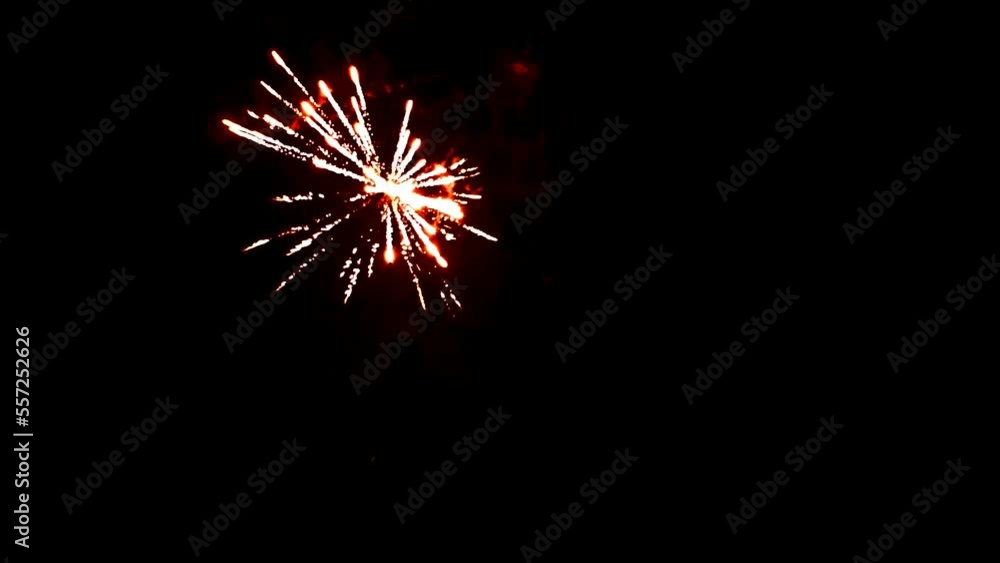 Fireworks in the black sky. Firework festive salutes and sparkles.