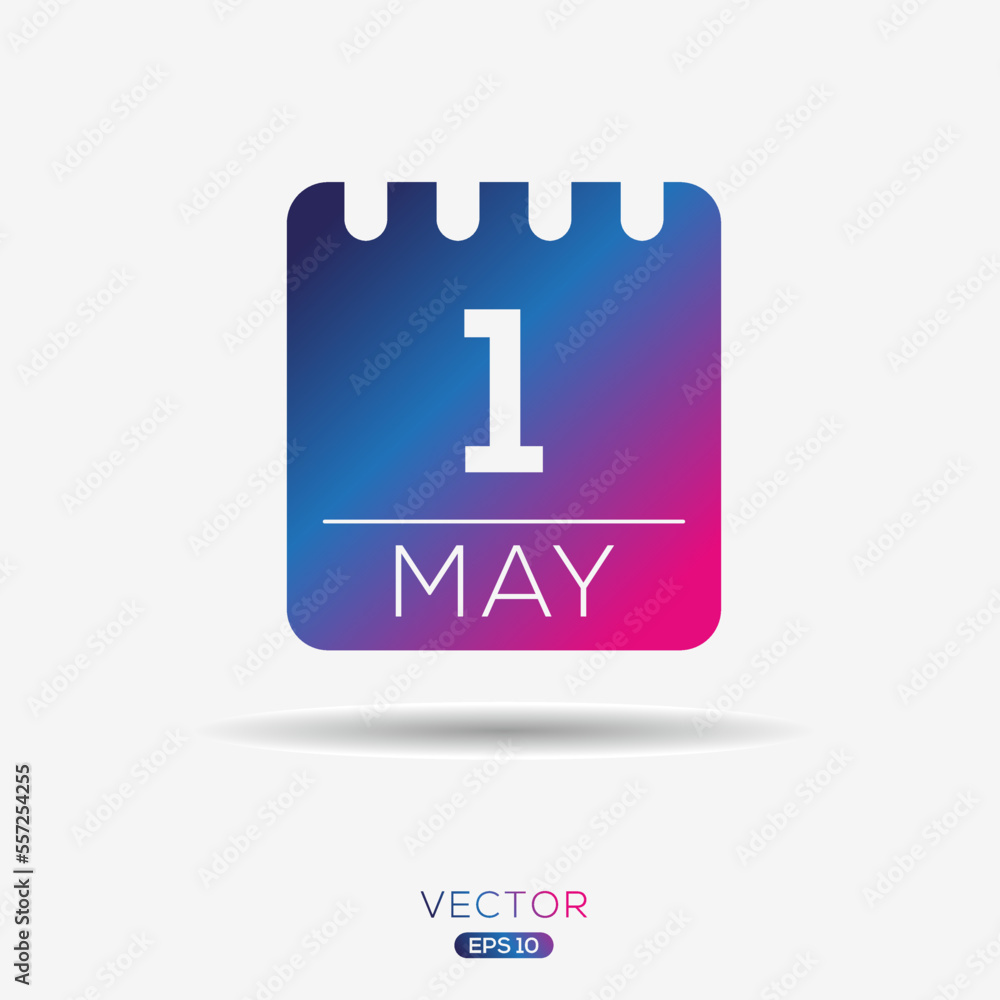 Fototapeta premium Creative calendar page with single day (1 May), Vector illustration.