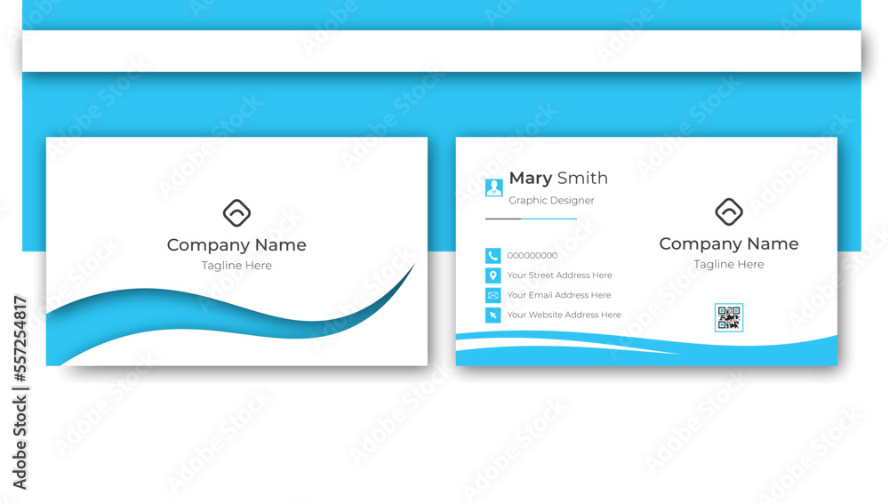 © Rihad - Luxury view with rectangle concept clean business card. Stylish blue wave business card vector design. Minimal and trendy business card print template design.