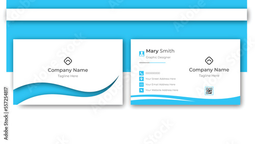 Luxury view with rectangle concept clean business card. Stylish blue wave business card vector design. Minimal and trendy business card print template design.